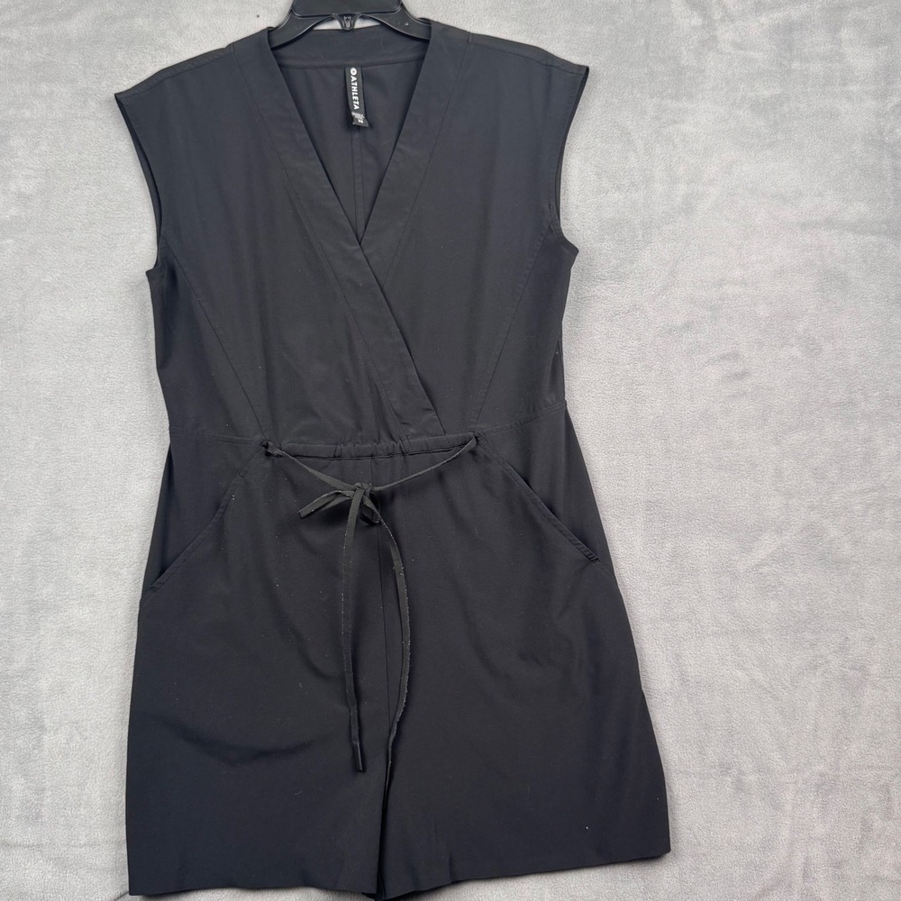 Athleta‎ Womens Black Surplice V-Neck Drawstring Waist Sleeveless Romper XS